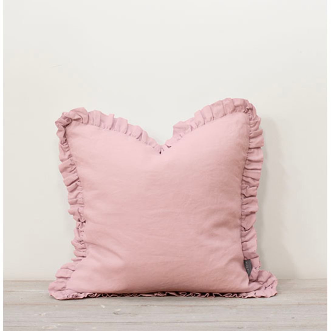 Oli Linen Ruffle Cushion Rose Pink 40x40cm