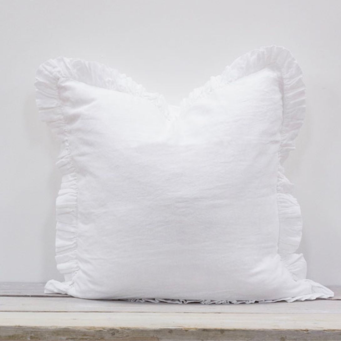Olivia Linen Ruffle Cushion White 65x65cm