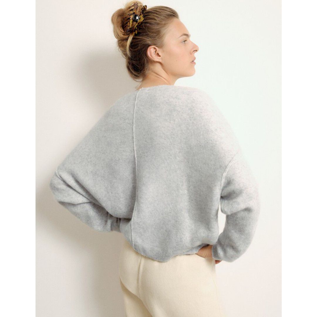 Back view of American Vintage Damsville Sweater in Heather Grey from our online store in the UK