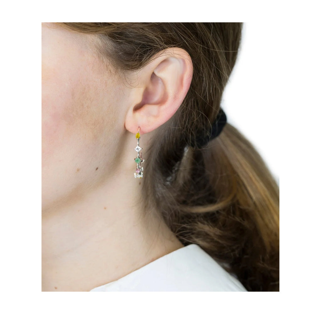 Divine Gemstone Hoop Earrings Silver