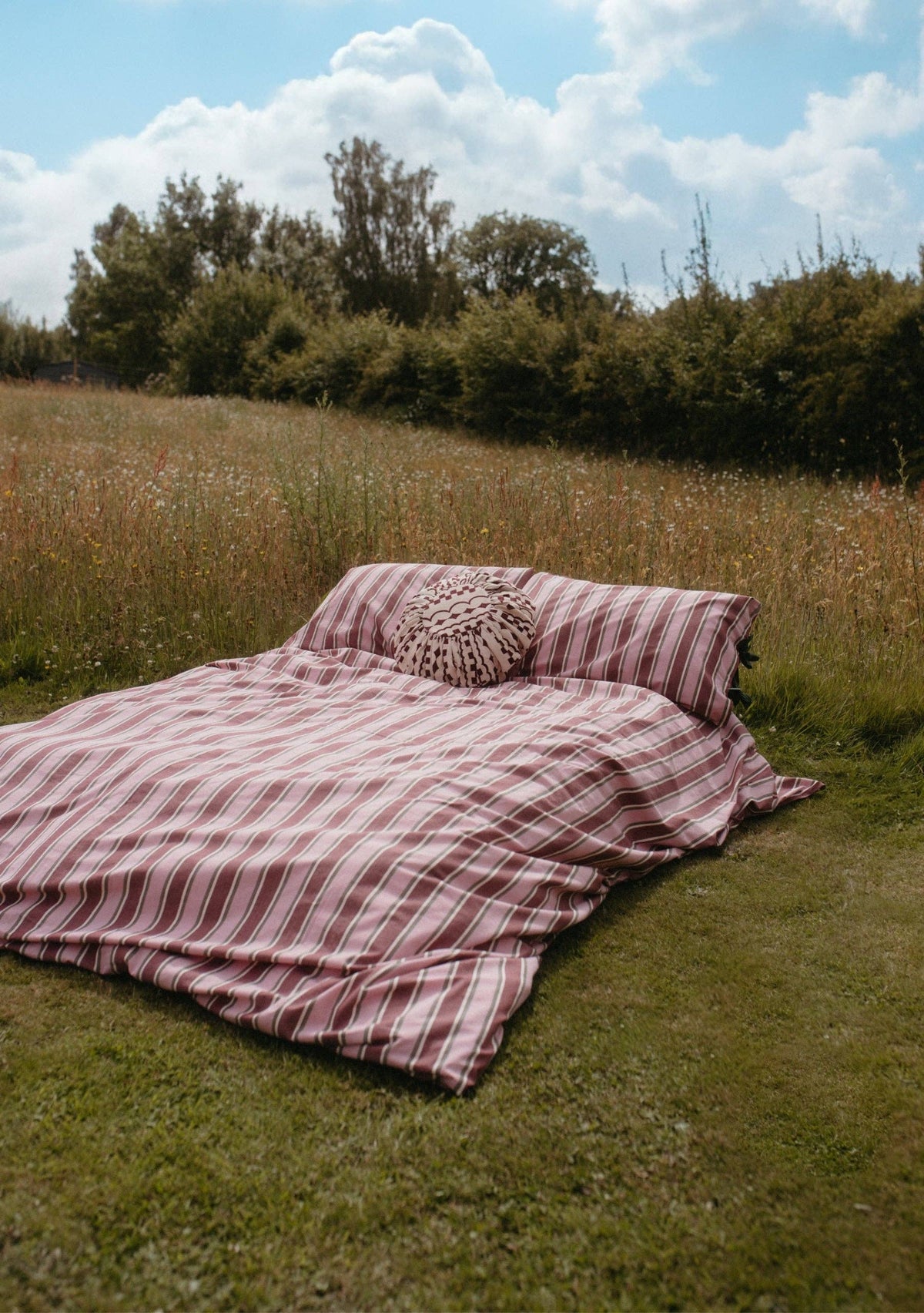 Cotton Cushion Cover in Pink Checker Stripe