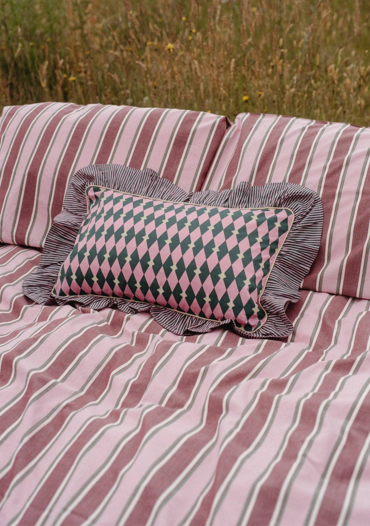 Cotton Cushion Cover in Pink Harlequin