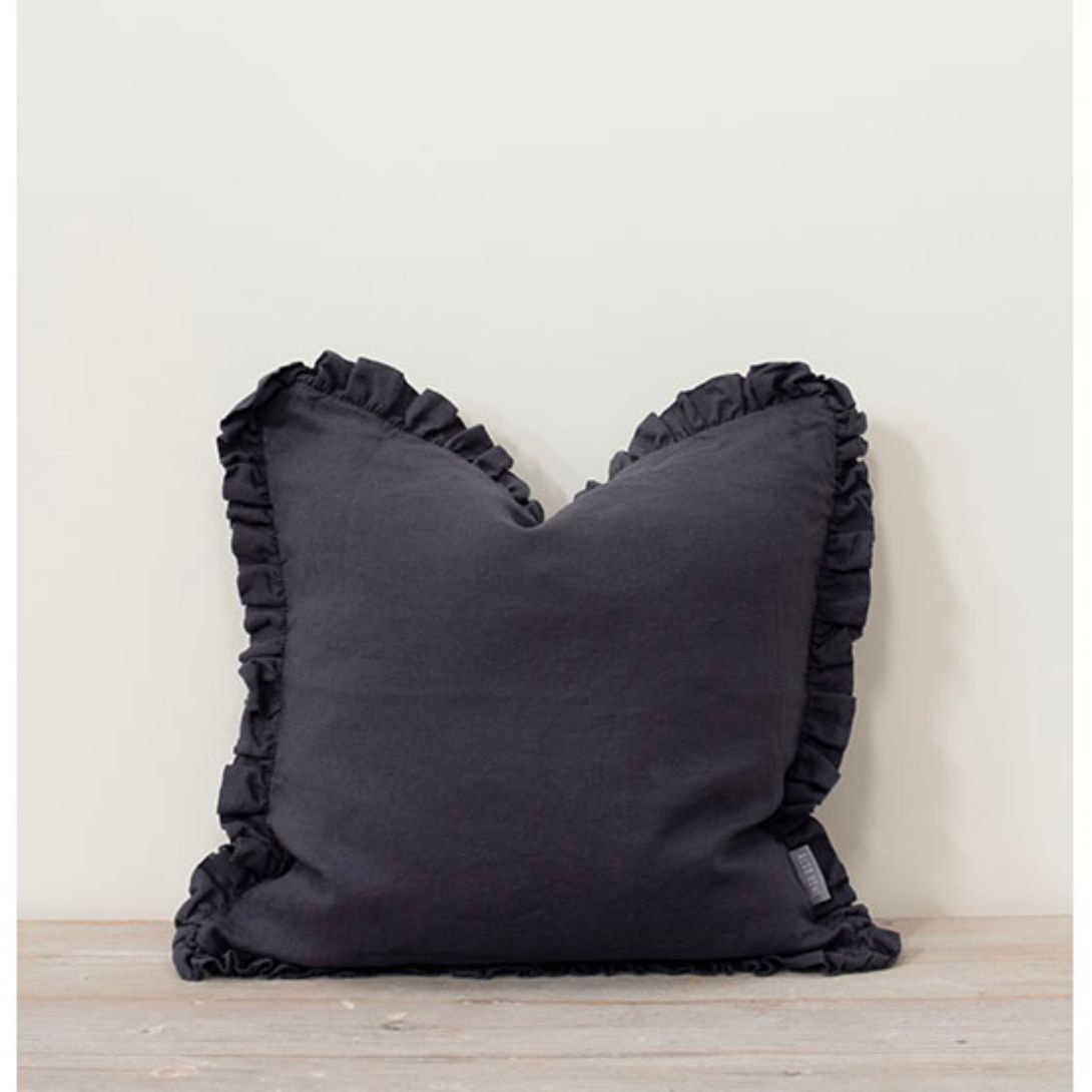 Oli Linen Ruffle Cushion Slate Grey 40x40cm