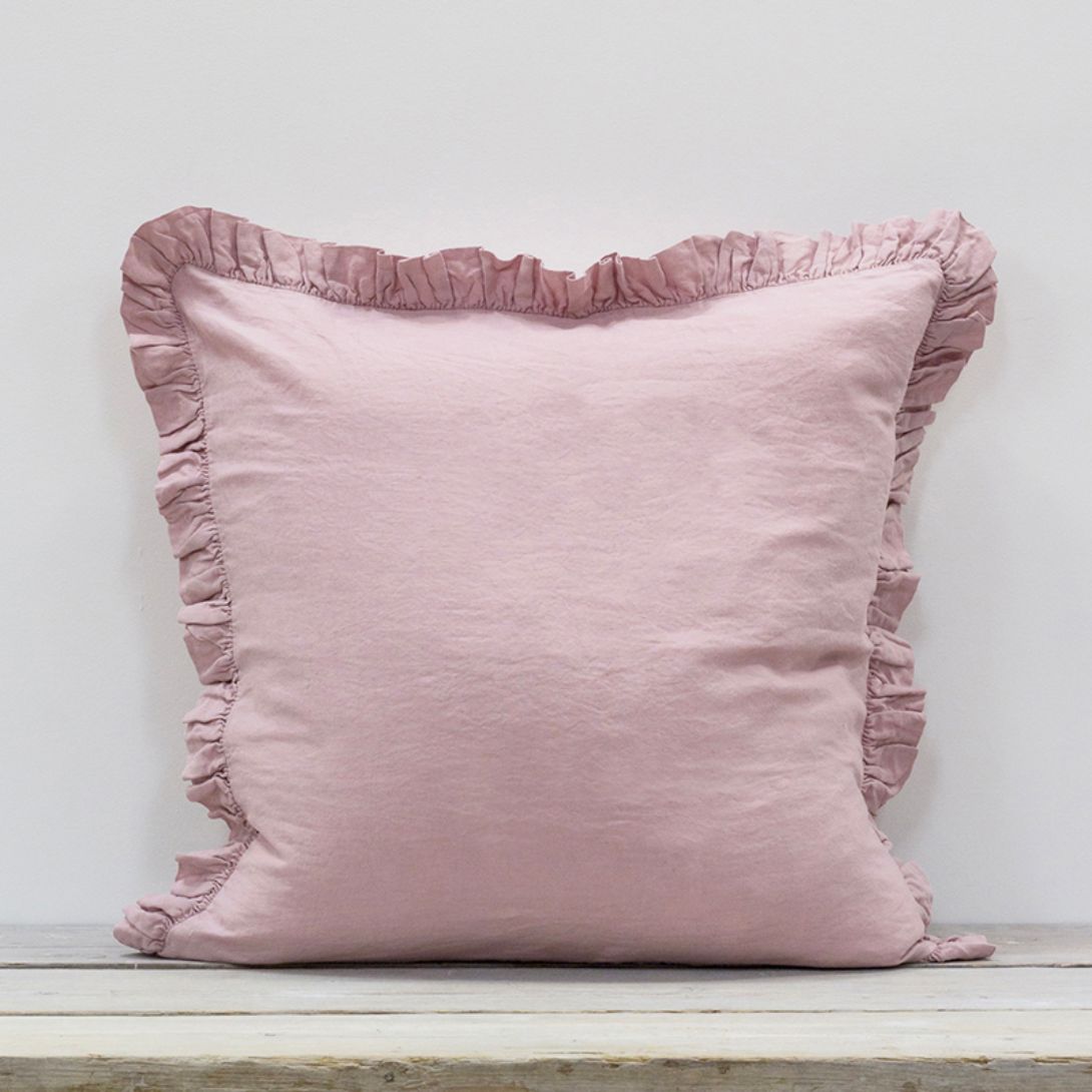 Olivia Linen Ruffle Cushion Rose Pink 65x65cm