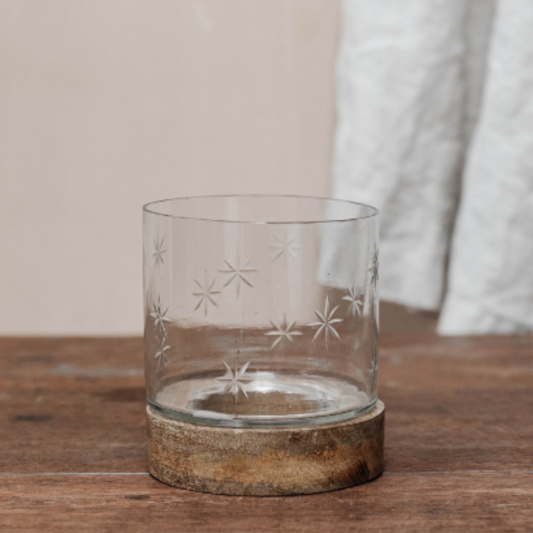 Glass Etched Hurricane Lamp Star Small