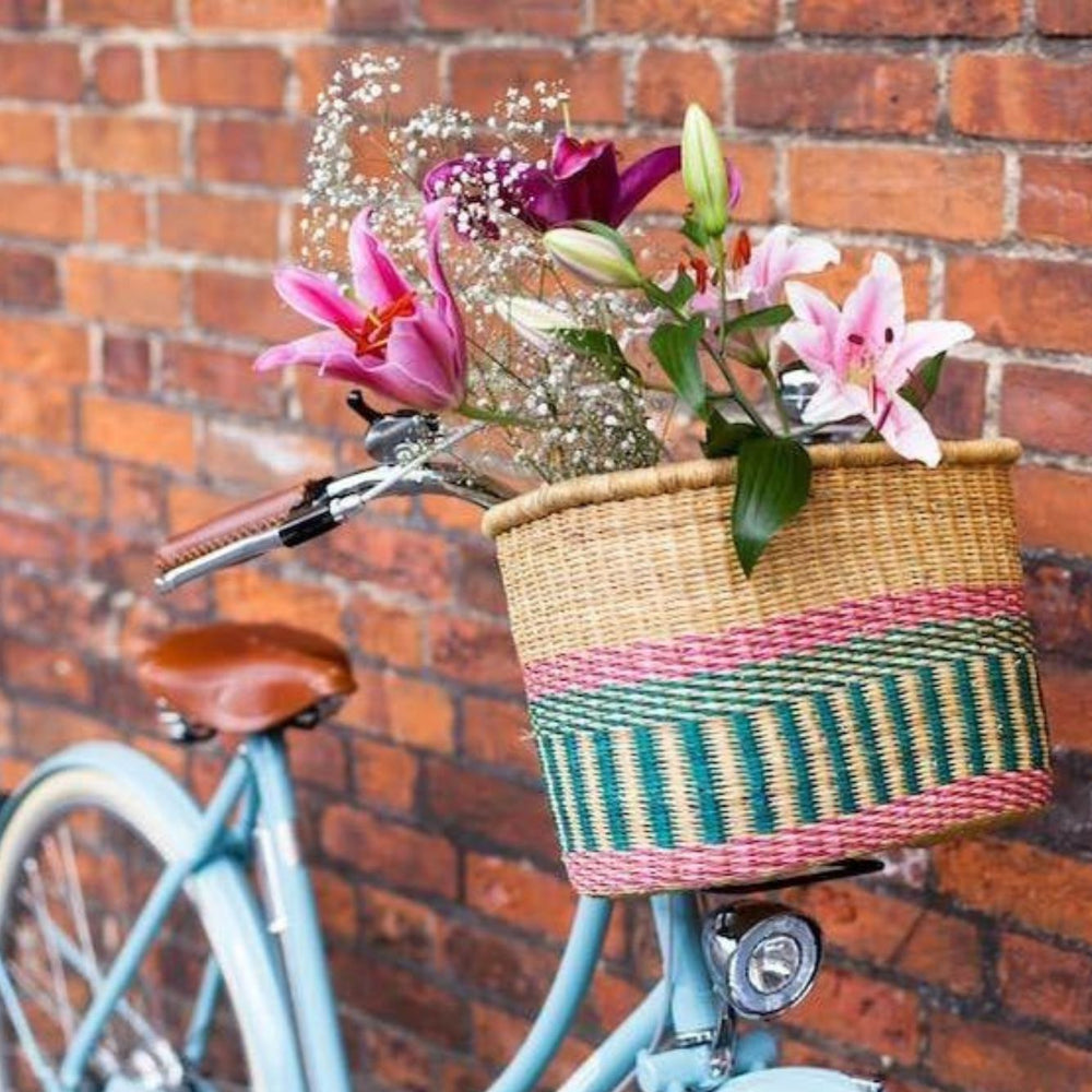 Apana Handcrafted Pink/Turquoise Bike Basket