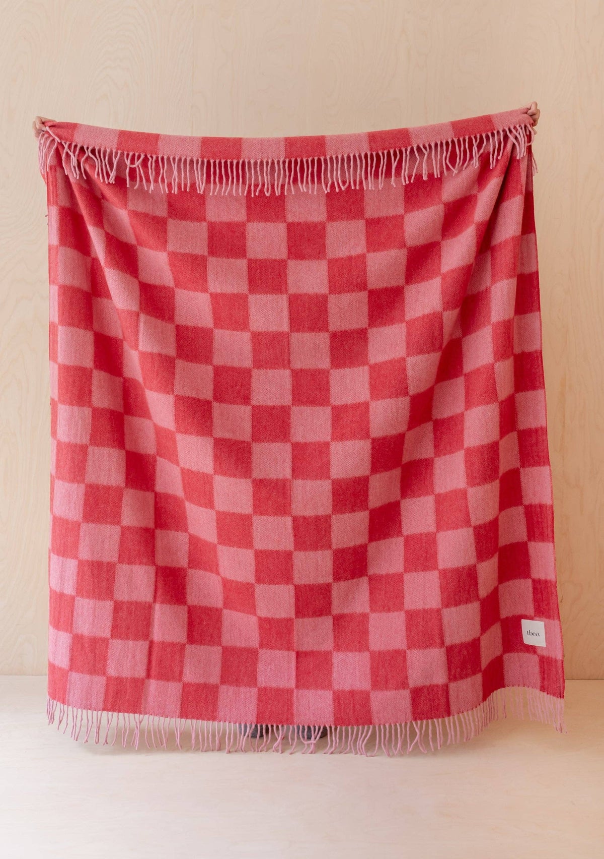Recycled Wool Blanket in Pink & Red Checkerboard