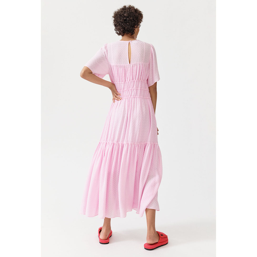 Baum und Pferdgarten UK Stockist Anissa Dress available to buy in parfait Pink reverse view shown here on a model