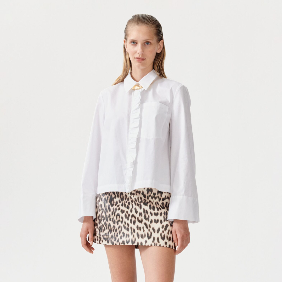 Baum und Pferdgarten Milu Shirt Lucent White available to buy online in the UK from our store.  Modelled with a leopard skirt