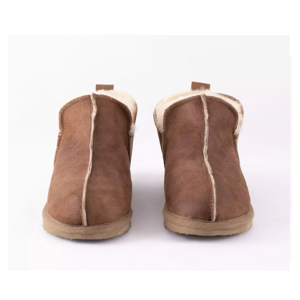 Shepherd of Sweden Sheepskin Slippers Annie Boot in Cognac brown  Seen here as a pair. Available to buy from our UK independent store.